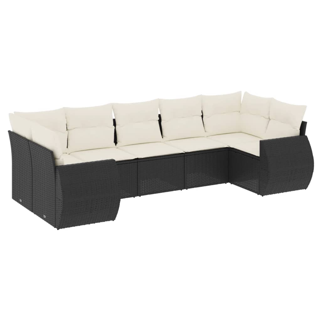 Set Divani da Giardino con Cuscini 7pz Nero Polyrattan | homemem39