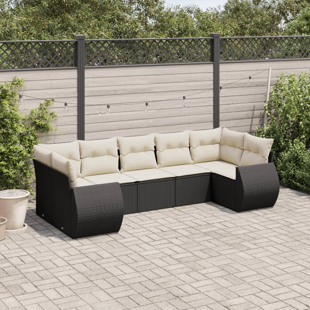 Set Divani da Giardino con Cuscini 7pz Nero Polyrattan | homemem39