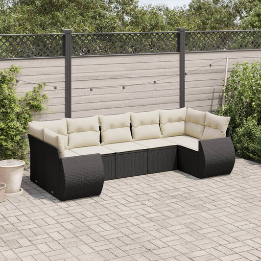 Set Divani da Giardino con Cuscini 7pz Nero Polyrattan | homemem39