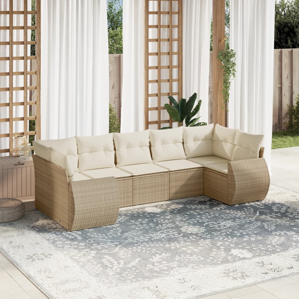 Set Divani da Giardino 7 pz con Cuscini Beige in Polyrattan | homemem39