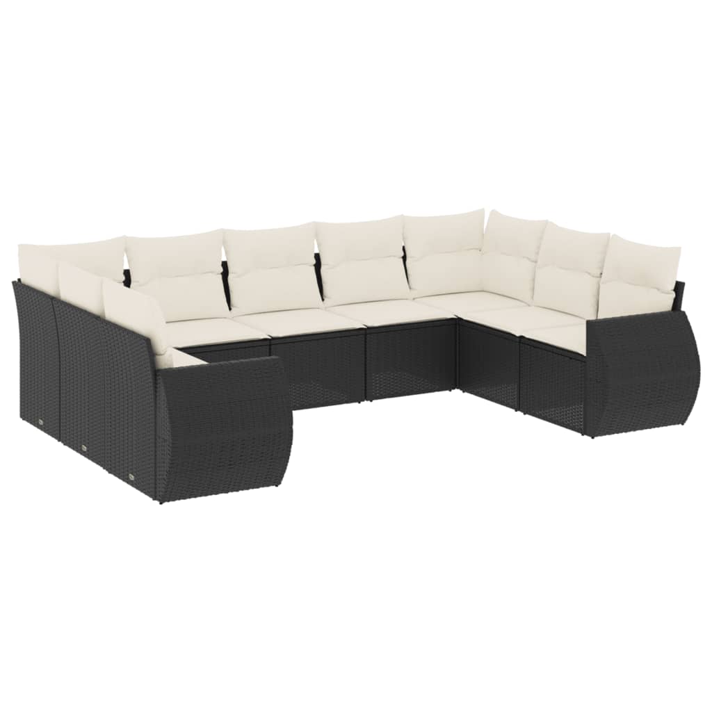 Set Divani da Giardino 9 pz con Cuscini Nero in Polyrattan - homemem39