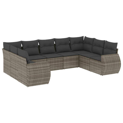 Set Divano da Giardino 9 pz con Cuscini Grigio in Polyrattan - homemem39