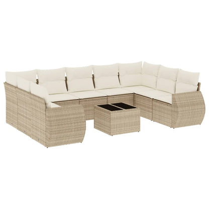 Set Divano da Giardino 10 pz con Cuscini Beige in Polyrattan | homemem39