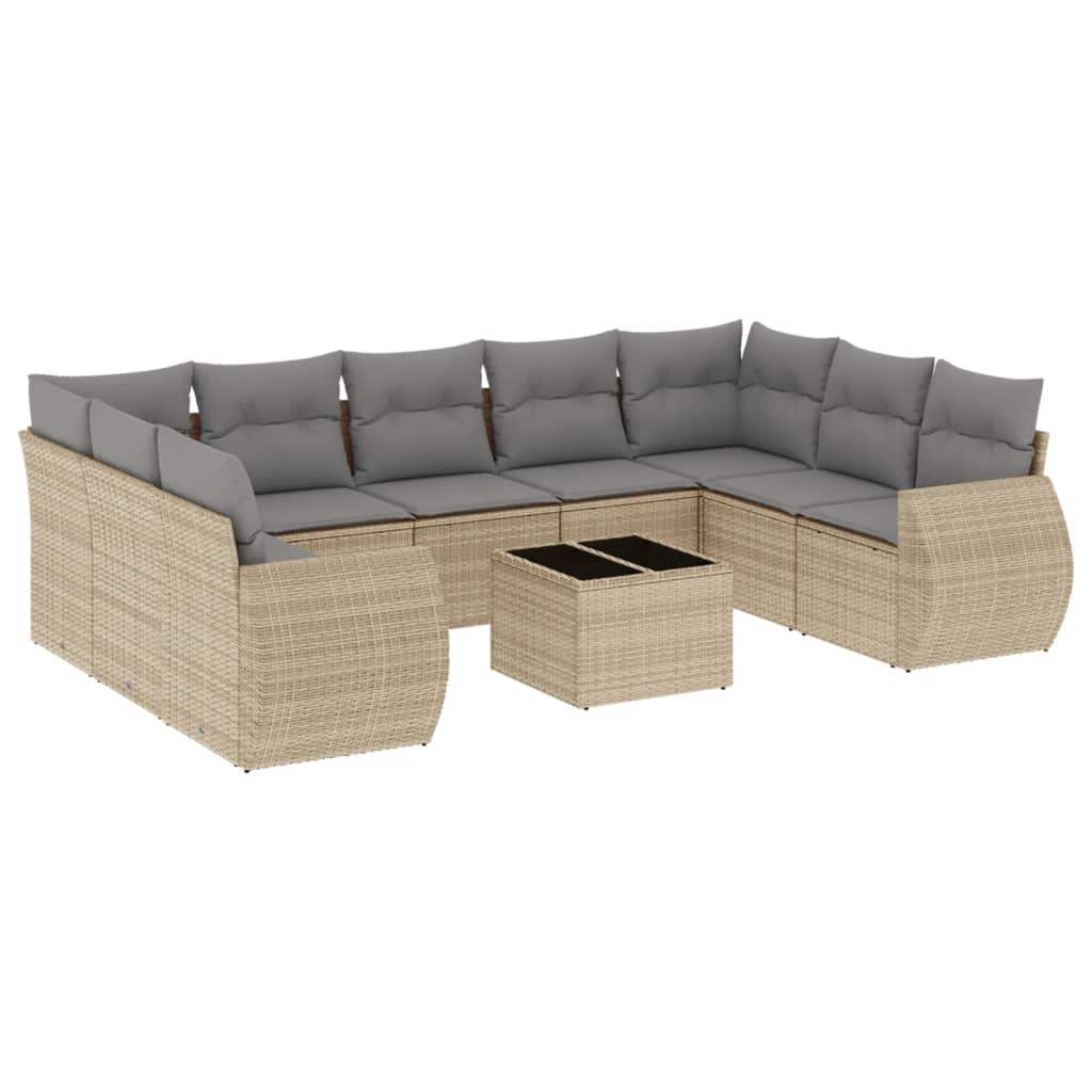 Set Divano da Giardino 10 pz con Cuscini Beige in Polyrattan - homemem39