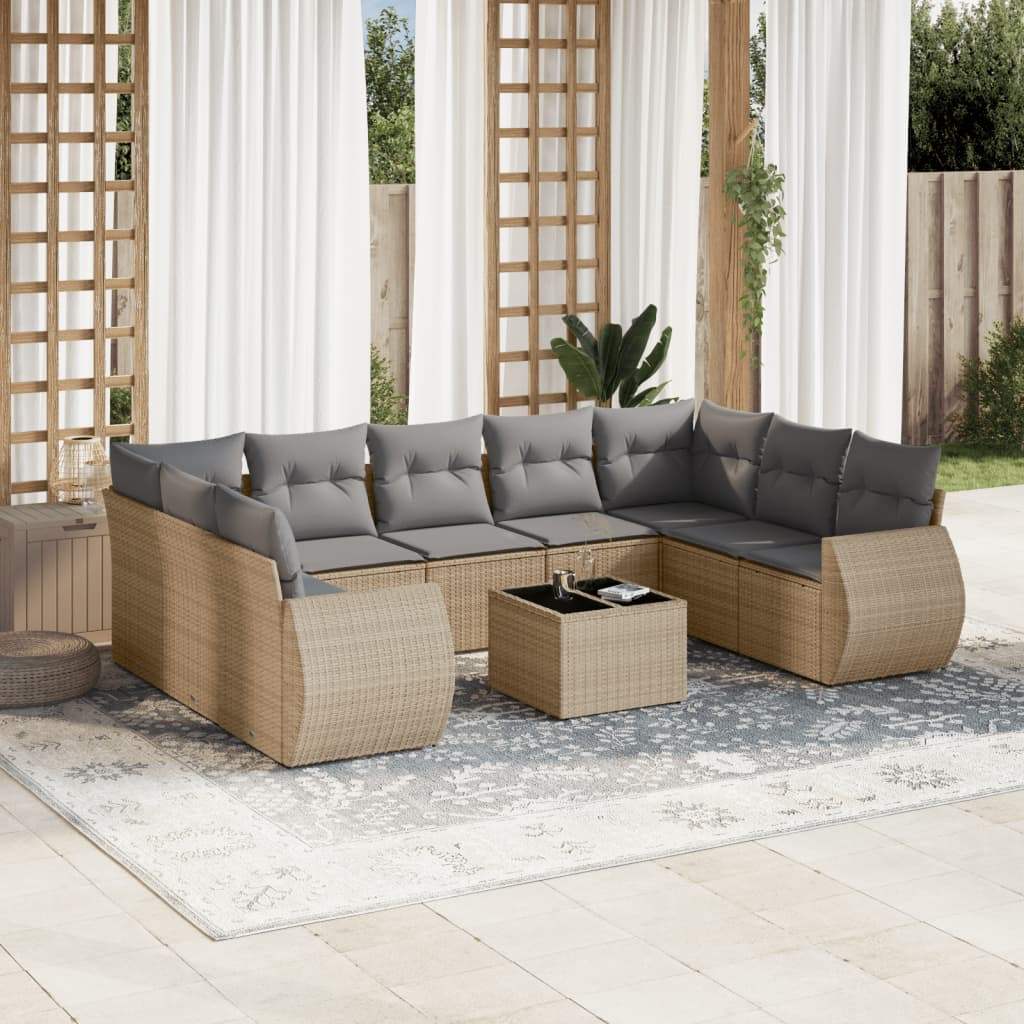 Set Divano da Giardino 10 pz con Cuscini Beige in Polyrattan - homemem39