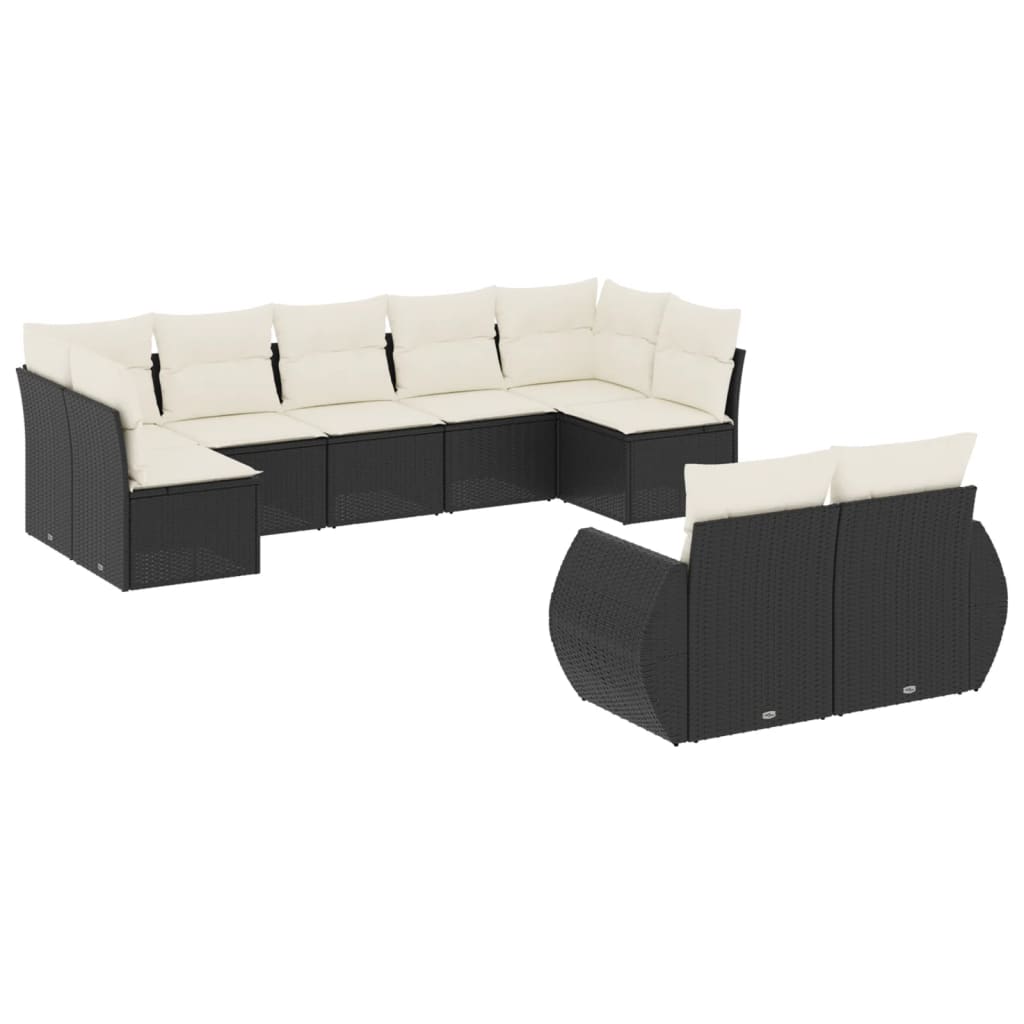 Set Divani da Giardino 9 pz con Cuscini Nero in Polyrattan - homemem39