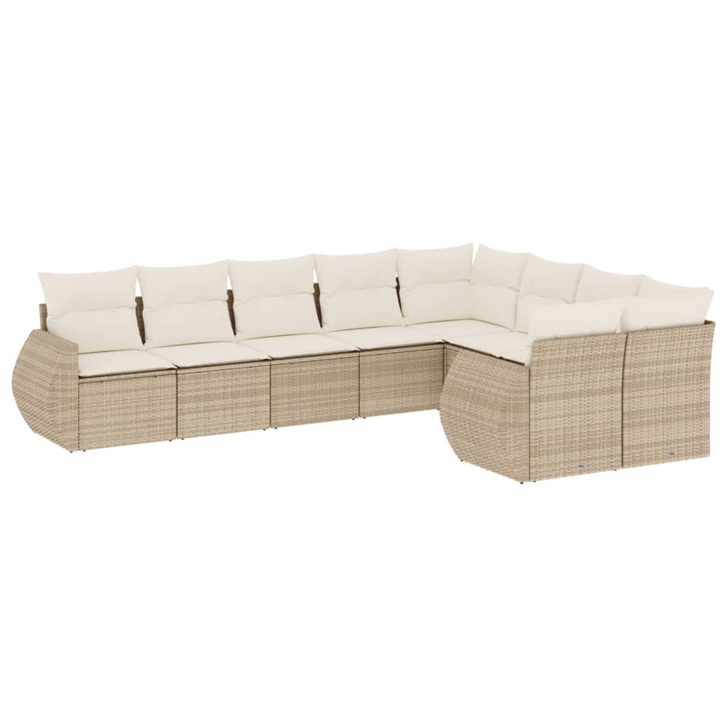 Set Divano da Giardino 9 pz con Cuscini Beige in Polyrattan | homemem39