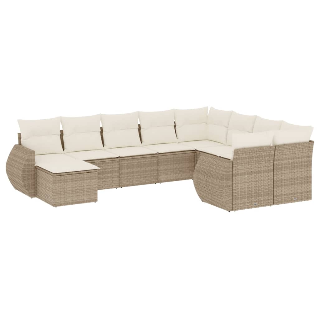 Set Divano da Giardino 10 pz con Cuscini Beige in Polyrattan | homemem39