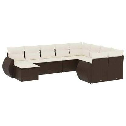 Set Divani da Giardino 10pz con Cuscini in Polyrattan Marrone - homemem39