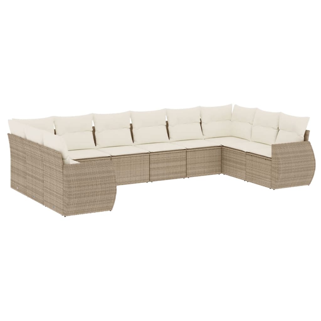 Set Divano da Giardino 10 pz con Cuscini Beige in Polyrattan
