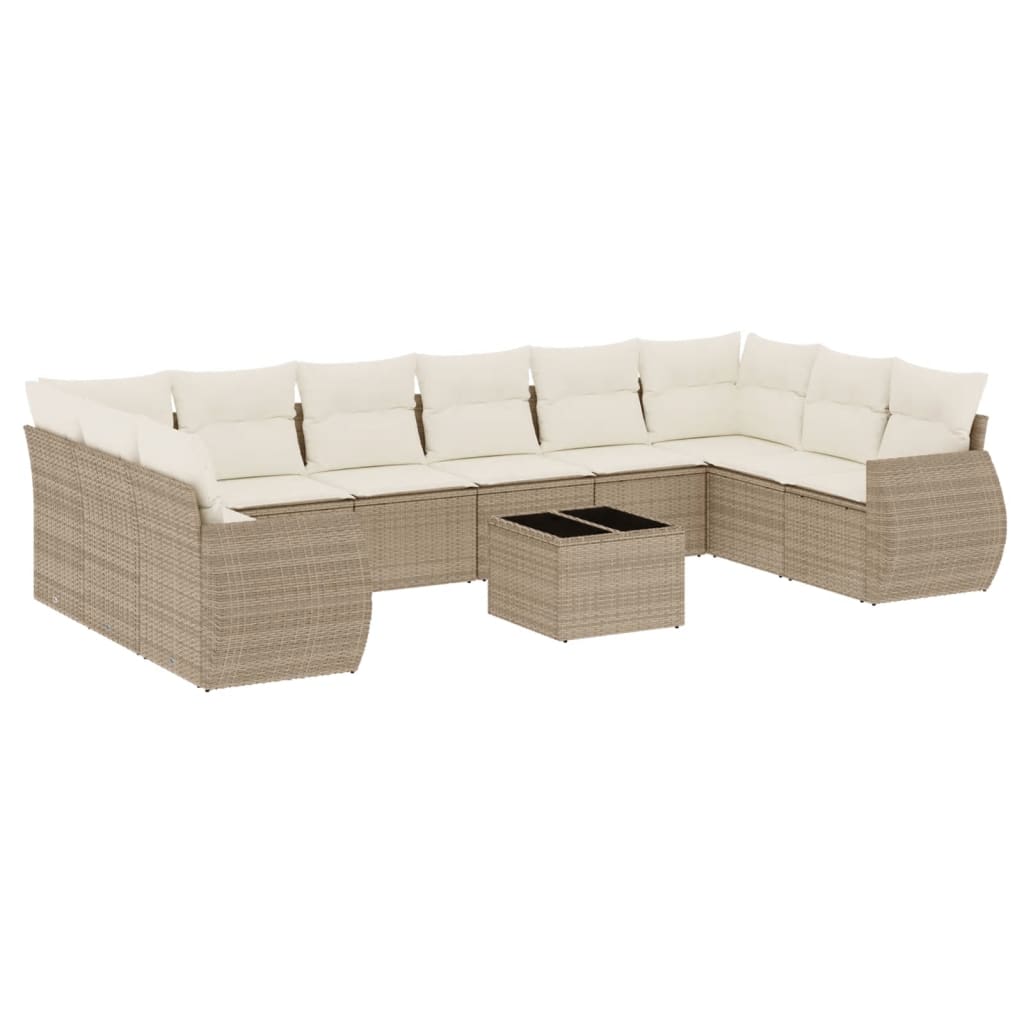 Set Divani da Giardino 11 pz con Cuscini Beige in Polyrattan | homemem39