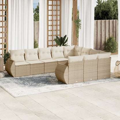 Set Divano da Giardino 10 pz con Cuscini Beige in Polyrattan | homemem39