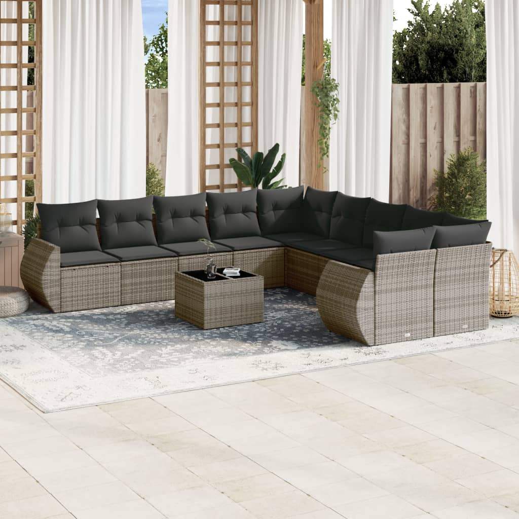 Set Divano da Giardino 10 pz con Cuscini Grigio in Polyrattan - homemem39