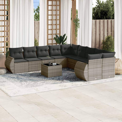Set Divano da Giardino 10 pz con Cuscini Grigio in Polyrattan - homemem39