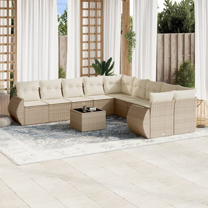 Set Divani da Giardino 11 pz con Cuscini Beige in Polyrattan