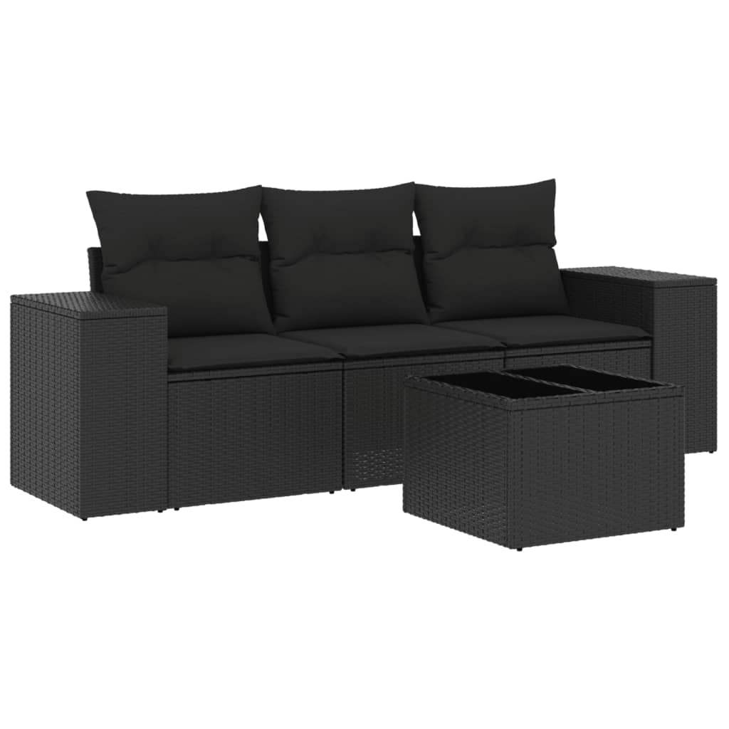 Set Divani da Giardino 4 pz con Cuscini Nero in Polyrattan - homemem39