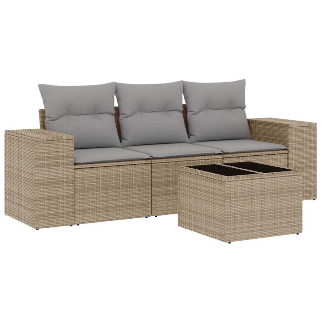 Set Divano da Giardino 4 pz con Cuscini Beige in Polyrattan - homemem39