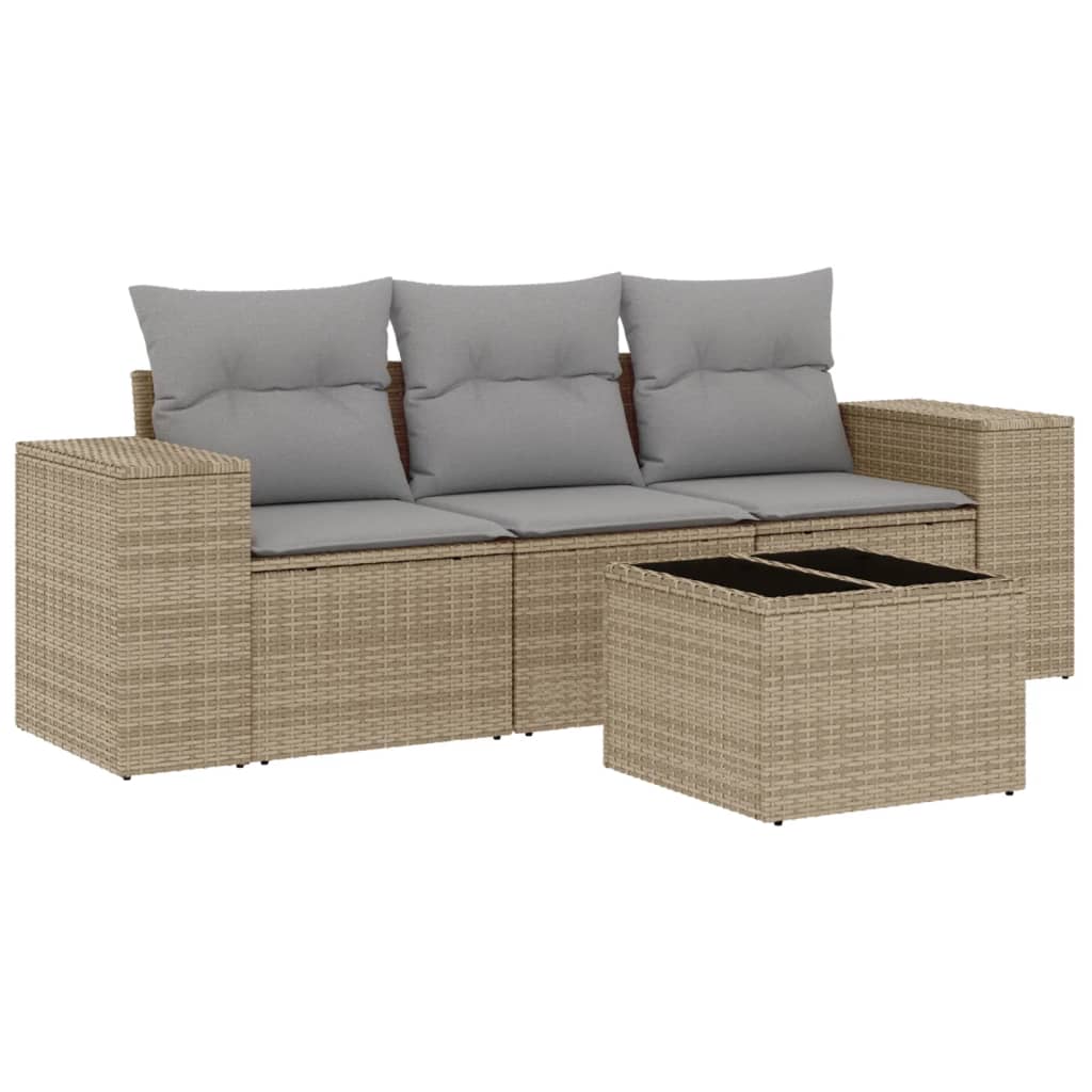 Set Divano da Giardino 4 pz con Cuscini in Polyrattan