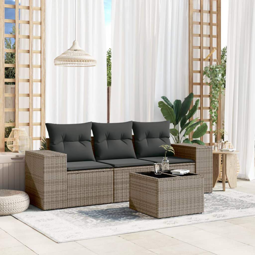 Set Divani da Giardino 4 pz con Cuscini in Polyrattan Grigio - homemem39