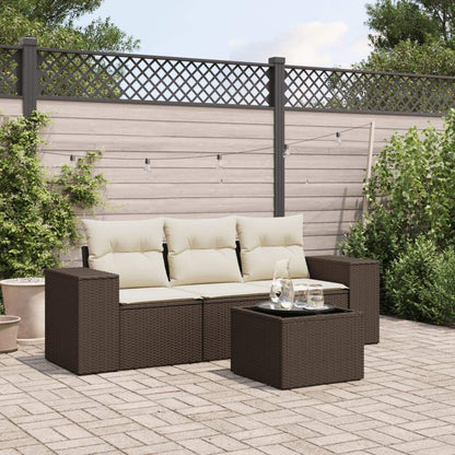 Set Divano da Giardino 4 pz con Cuscini Marrone in Polyrattan - homemem39