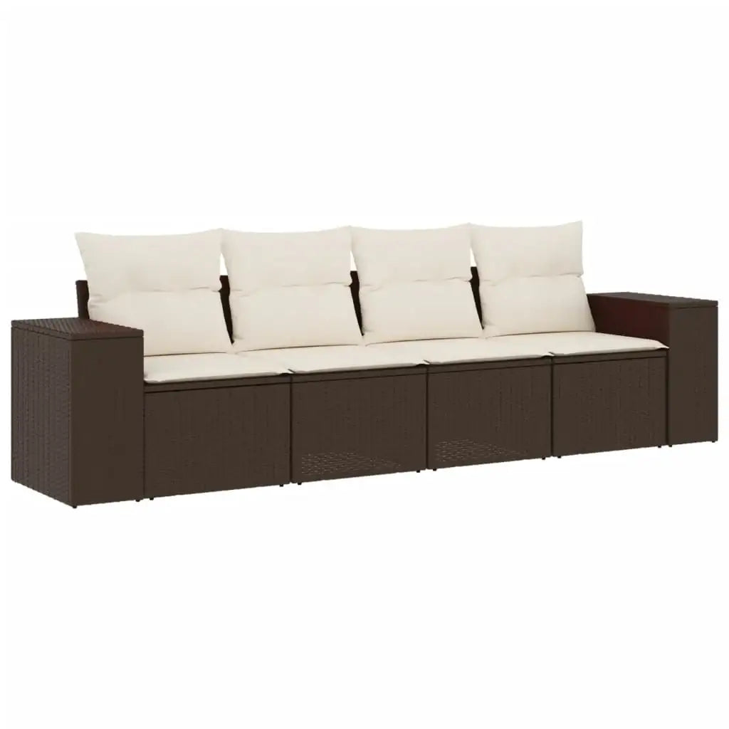 Set Divano da Giardino 4 pz con Cuscini Marrone in Polyrattan - homemem39