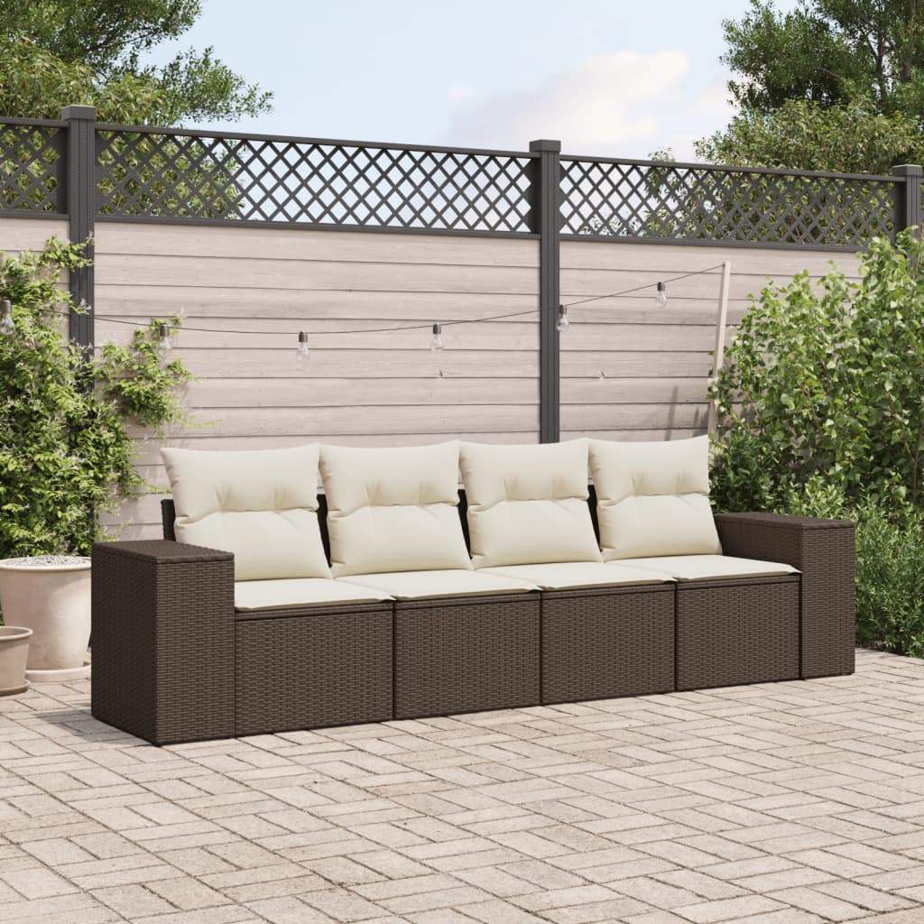 Set Divano da Giardino 4 pz con Cuscini Marrone in Polyrattan - homemem39