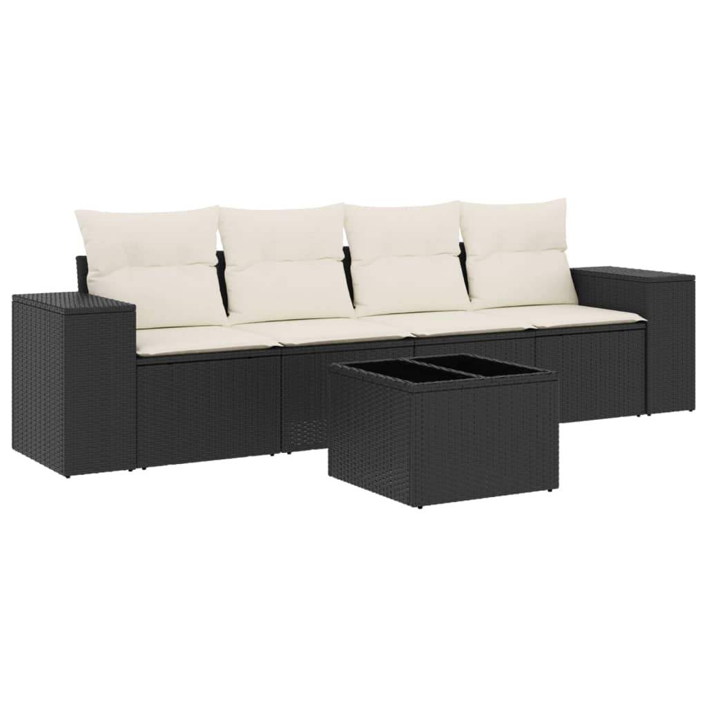 Set Divani da Giardino 5 pz con Cuscini in Polyrattan Nero - homemem39