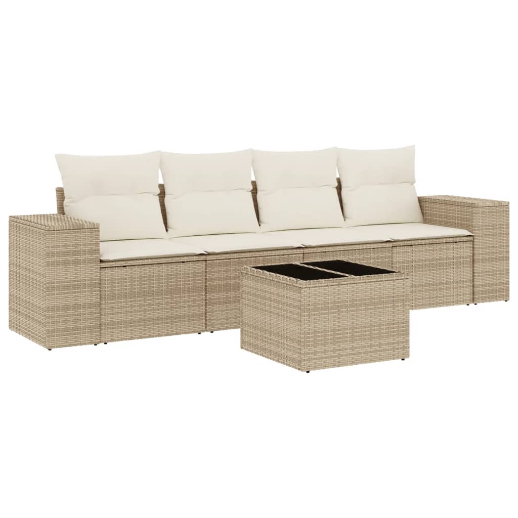 Set Divano da Giardino 5 pz con Cuscini Beige in Polyrattan | homemem39