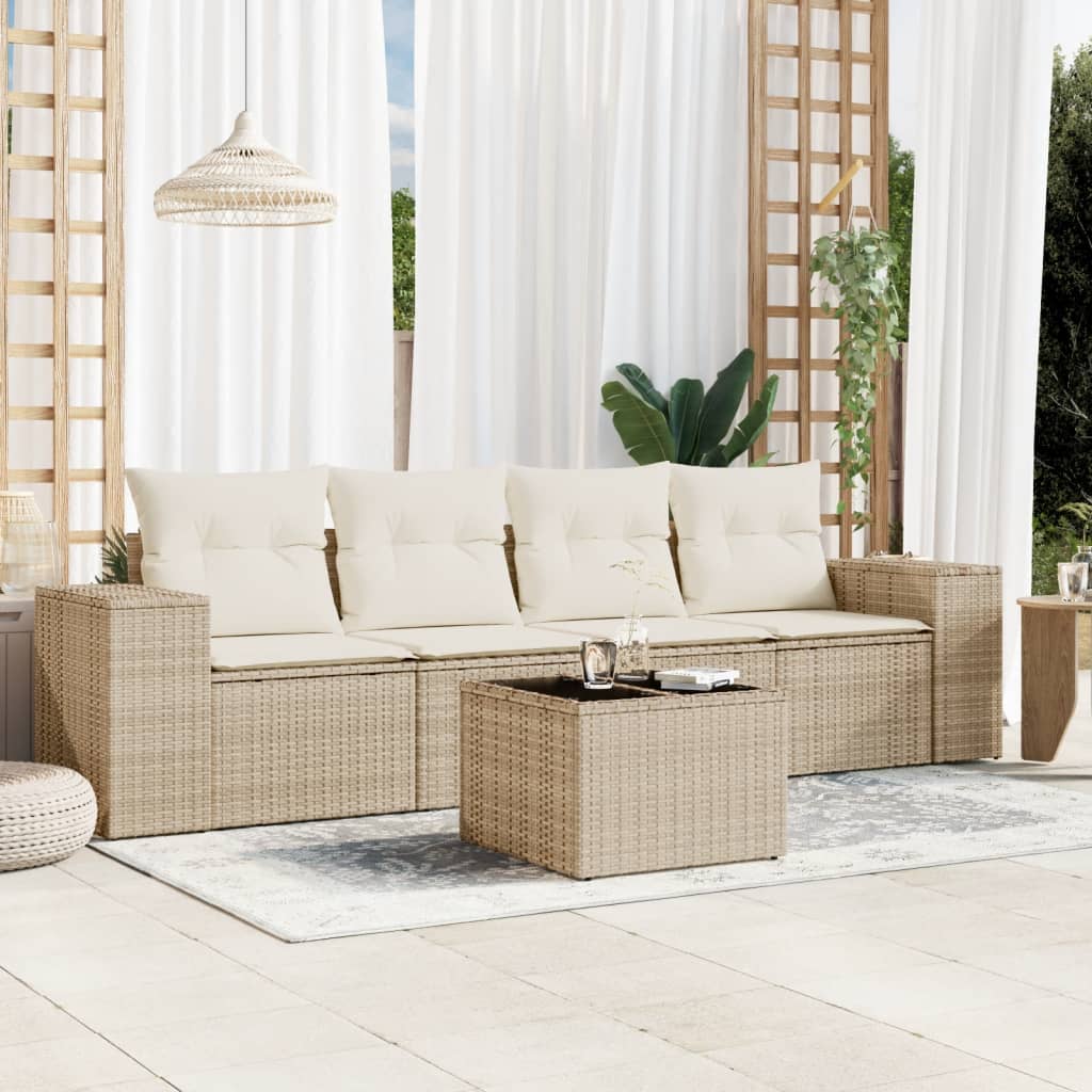 Set Divano da Giardino 5 pz con Cuscini Beige in Polyrattan | homemem39