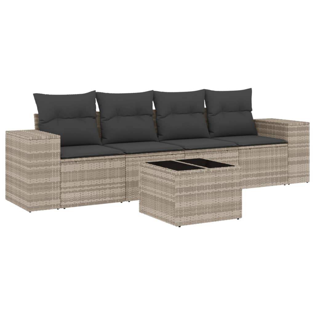 Set Divano da Giardino 5pz con Cuscini Grigio Chiaro Polyrattan - homemem39