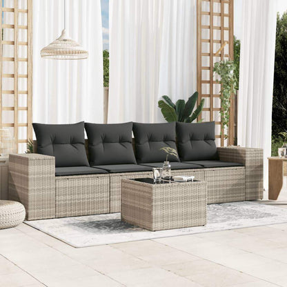 Set Divano da Giardino 5pz con Cuscini Grigio Chiaro Polyrattan - homemem39