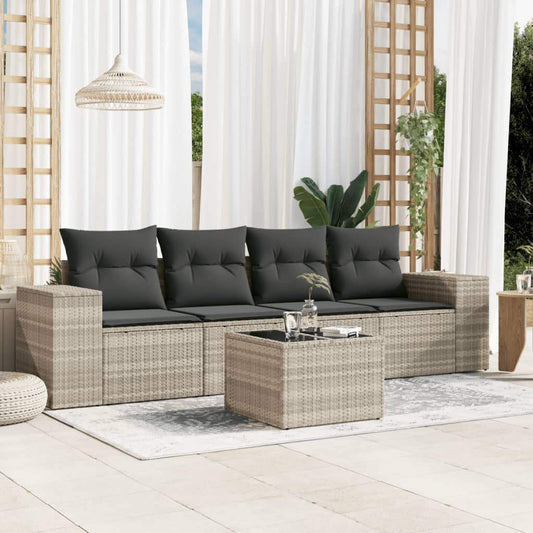 Set Divano da Giardino 5pz con Cuscini Grigio Chiaro Polyrattan - homemem39