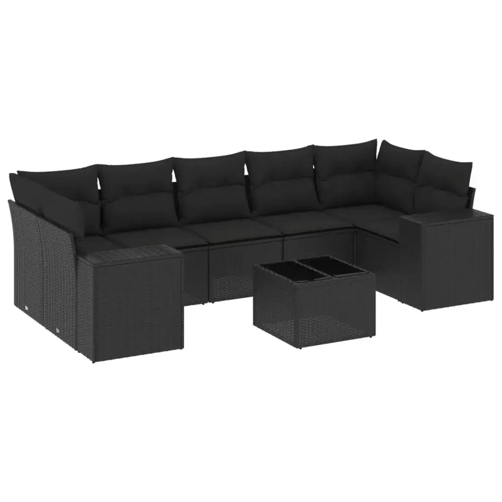 Set Divani da Giardino con Cuscini 8 pz Nero in Polyrattan - homemem39
