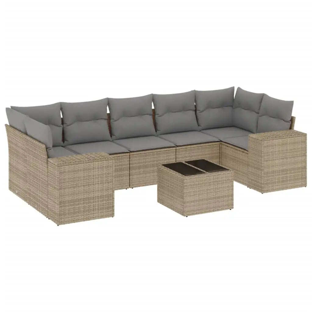 Set Divano da Giardino 8 pz con Cuscini Beige in Polyrattan - homemem39