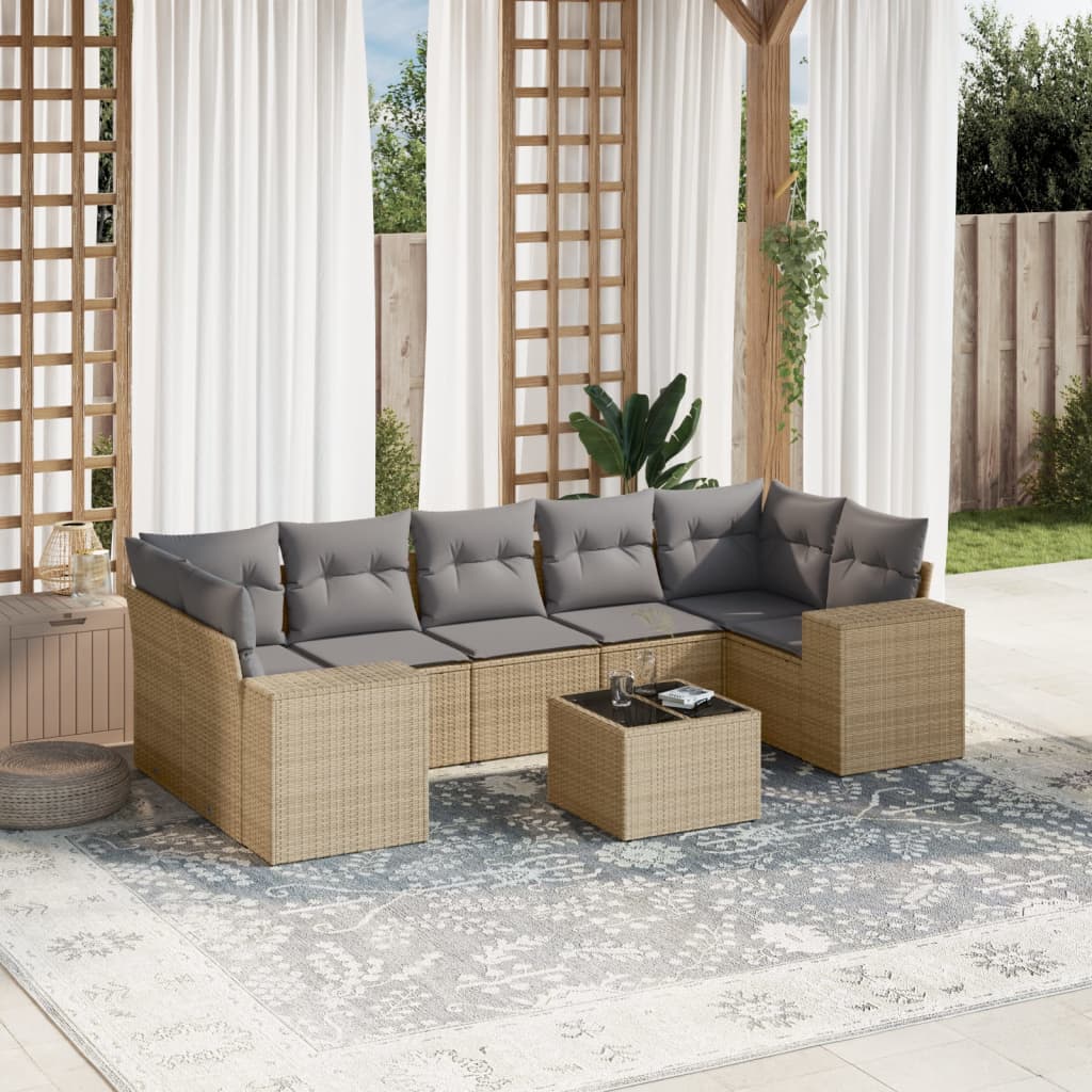 Set Divano da Giardino 8 pz con Cuscini Grigio in Polyrattan