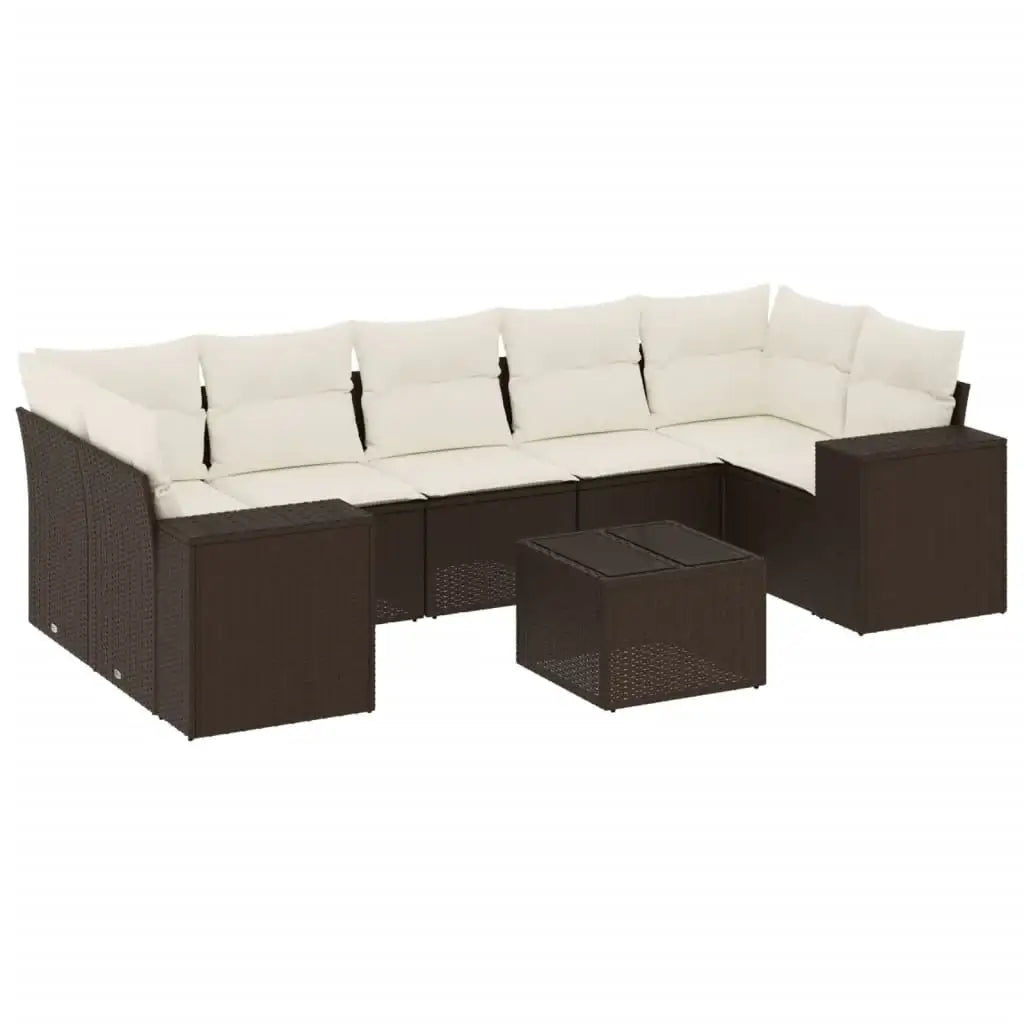 Set Divani da Giardino 8 pz con Cuscini Marrone in Polyrattan - homemem39