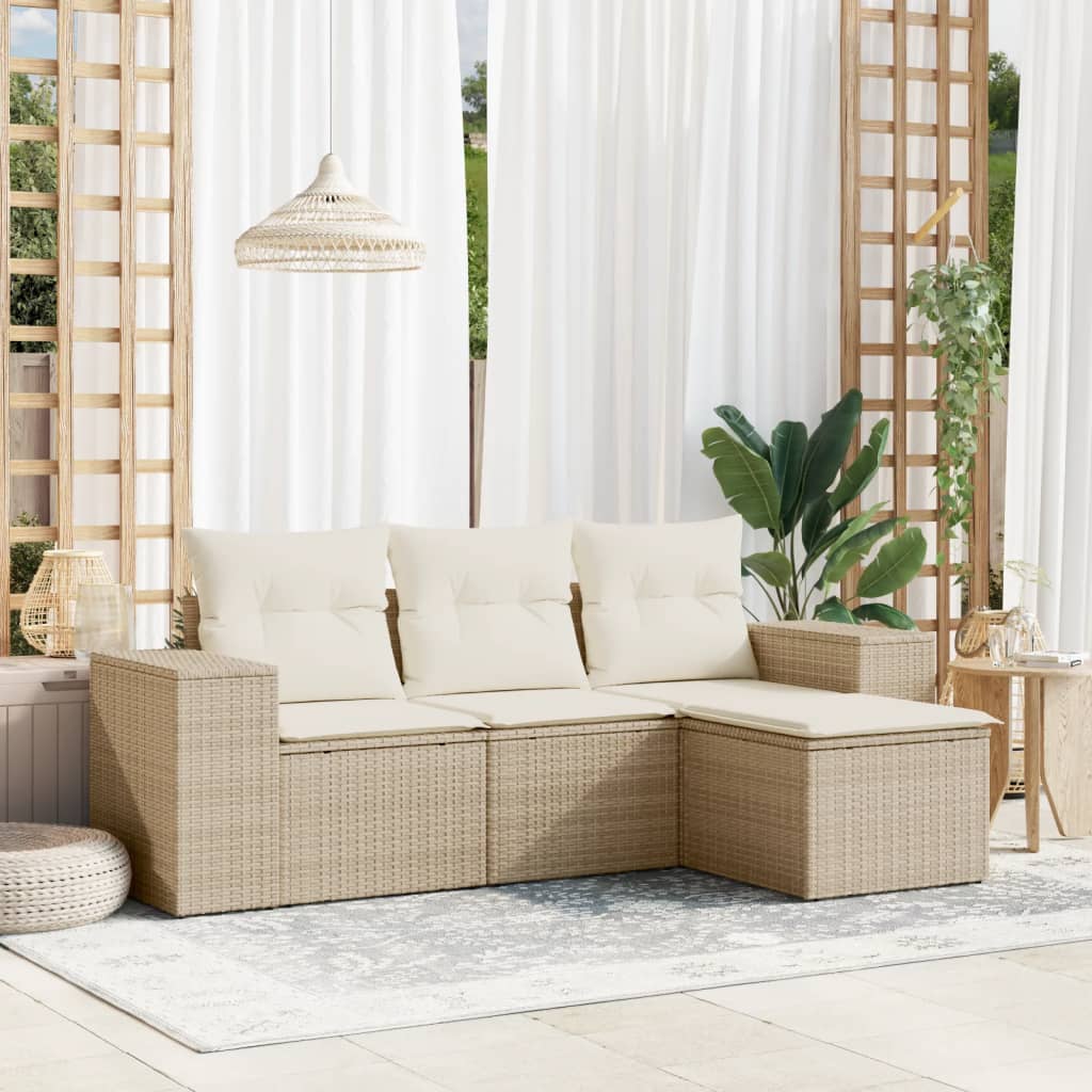 Set Divano da Giardino 4 pz con Cuscini Beige in Polyrattan | homemem39