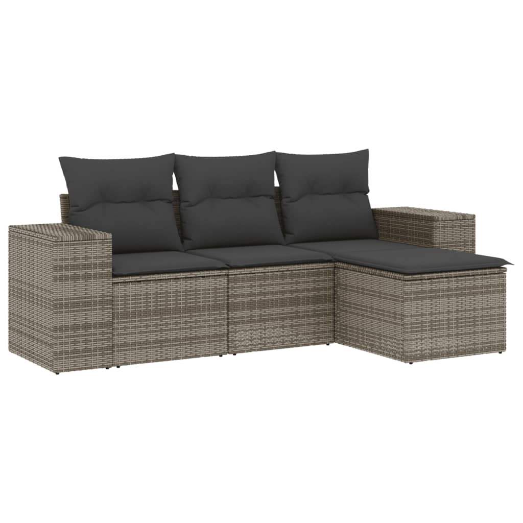 Set Divani da Giardino 4 pz con Cuscini in Polyrattan Grigio - homemem39