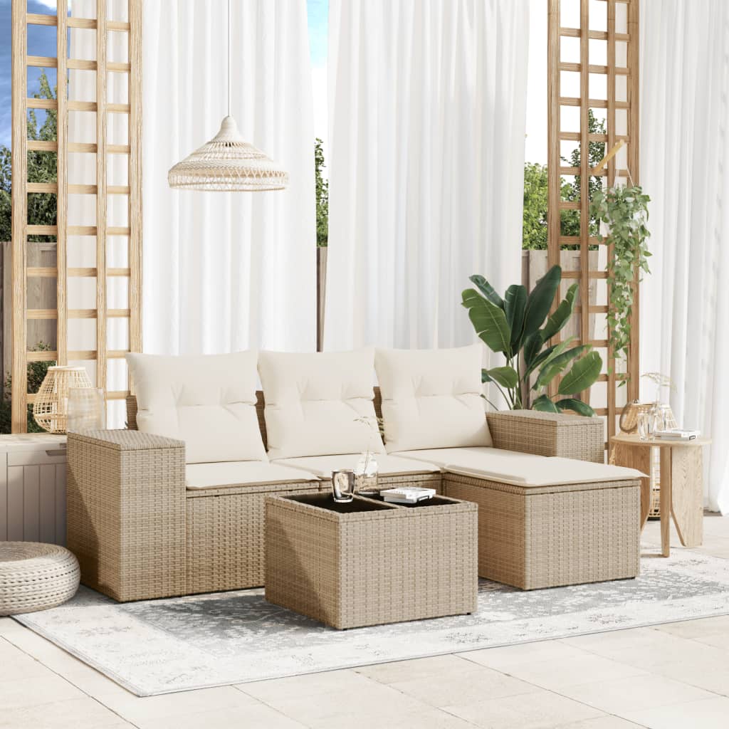 Set Divano da Giardino 5 pz con Cuscini Beige in Polyrattan | homemem39