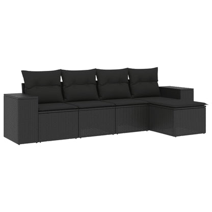 Set Divani da Giardino 5 pz con Cuscini in Polyrattan Nero