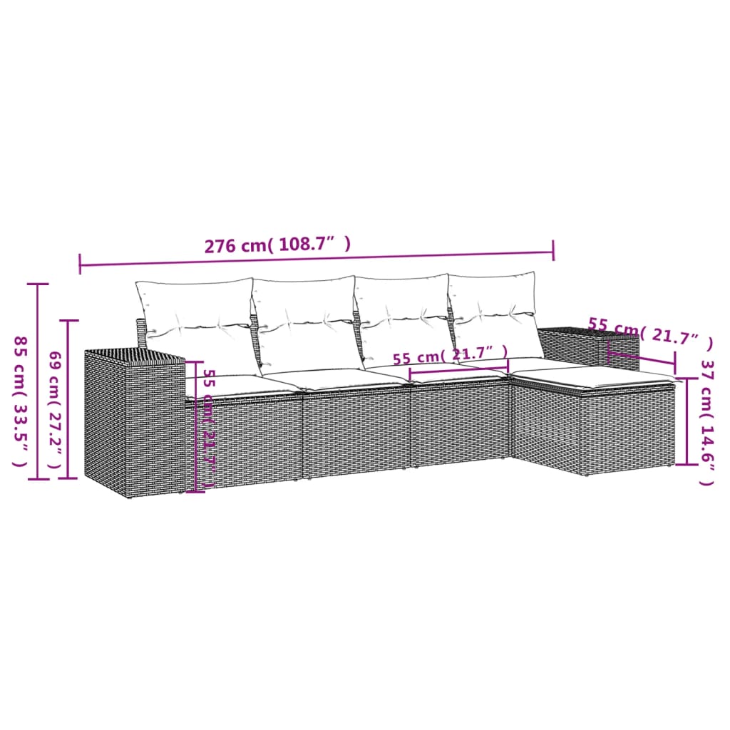 Set Divano da Giardino 5 pz con Cuscini Beige in Polyrattan | homemem39