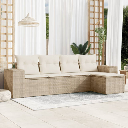 Set Divano da Giardino 5 pz con Cuscini Beige in Polyrattan | homemem39