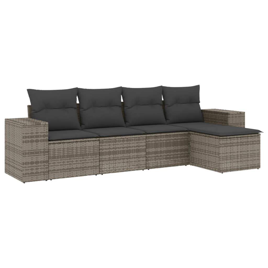 Set Divano da Giardino 5 pz con Cuscini Grigio in Polyrattan - homemem39