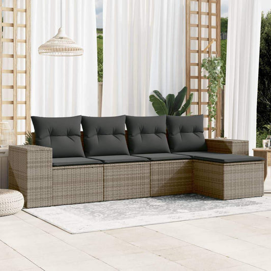 Set Divano da Giardino 5 pz con Cuscini Grigio in Polyrattan - homemem39