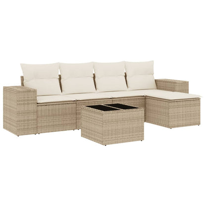 Set Divano da Giardino 6 pz con Cuscini Beige in Polyrattan | homemem39