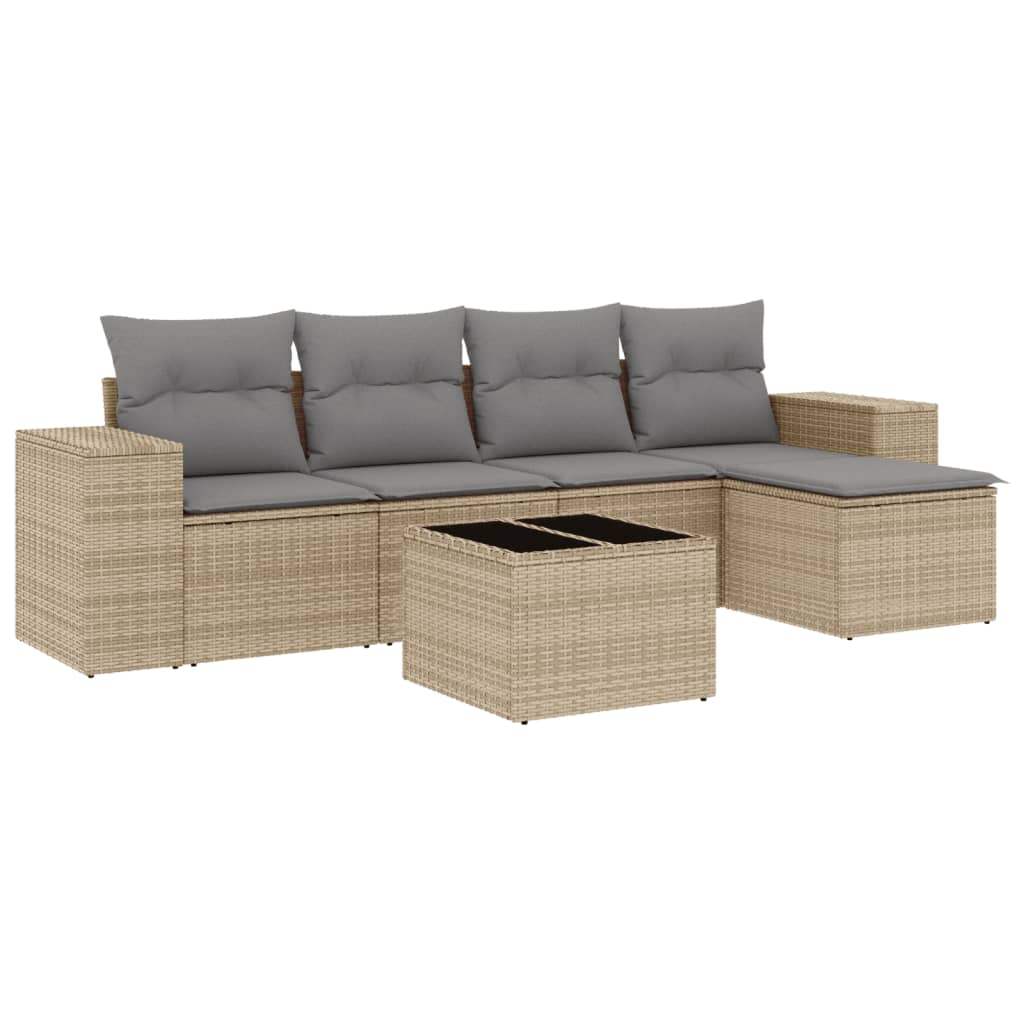 Set Divano da Giardino 6 pz con Cuscini Beige in Polyrattan - homemem39