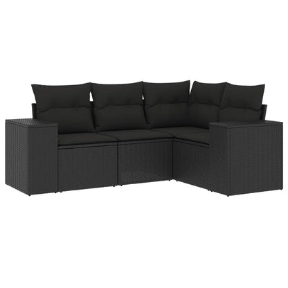 Set Divani da Giardino 4 pz con Cuscini Nero in Polyrattan | homemem39