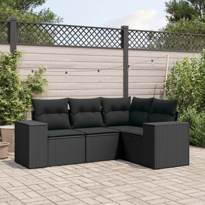 Set Divani da Giardino 4 pz con Cuscini Nero in Polyrattan | homemem39