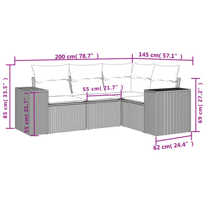 Set Divano da Giardino 4 pz con Cuscini Beige in Polyrattan | homemem39