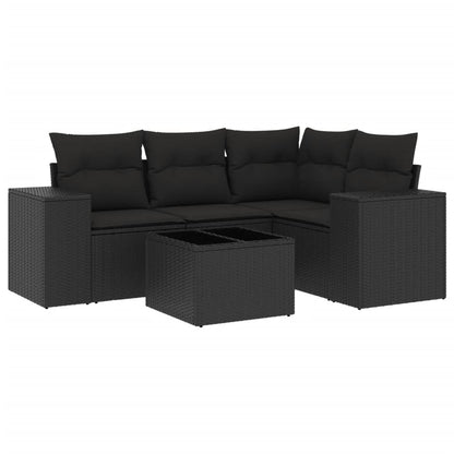 Set Divani da Giardino 5 pz con Cuscini in Polyrattan Nero | homemem39